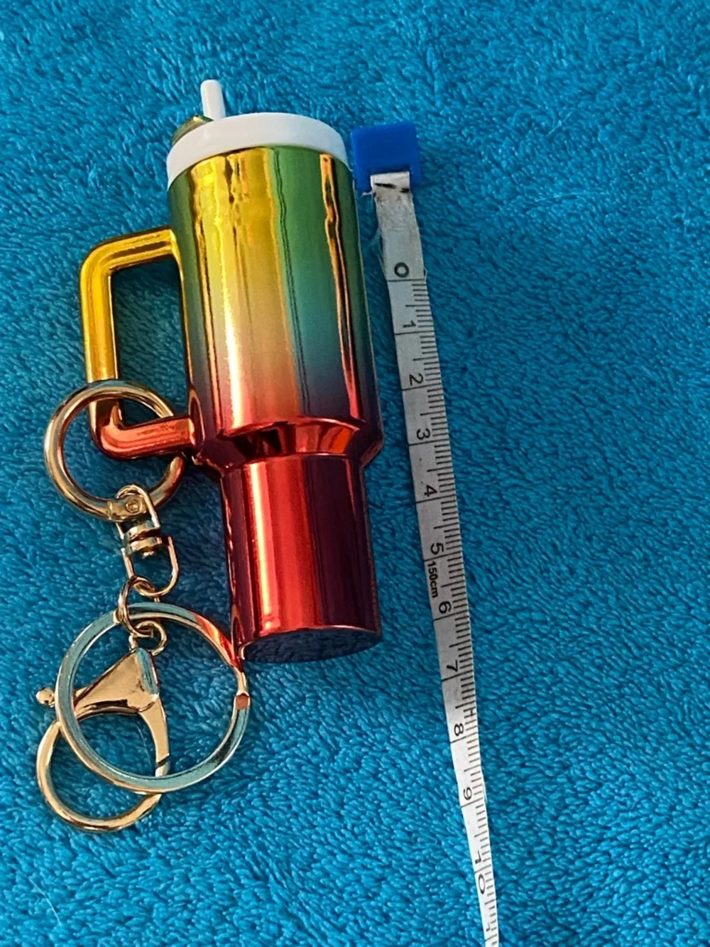 Iridescent Rainbow Tumbler Keychain with Gold Hardware